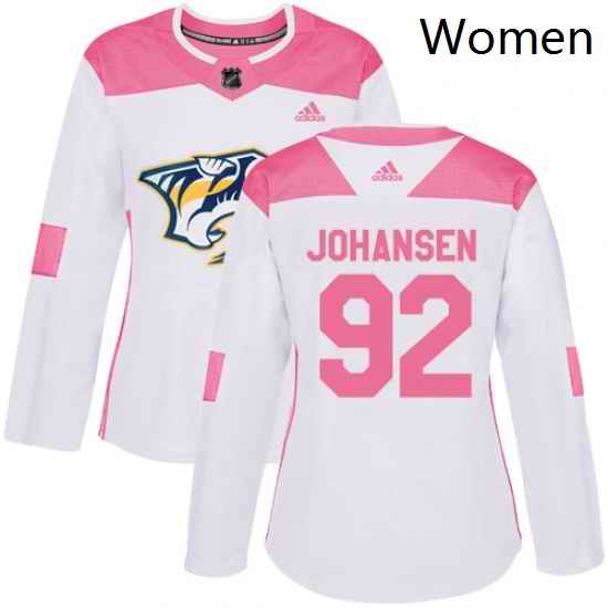Womens Adidas Nashville Predators 92 Ryan Johansen Authentic WhitePink Fashion NHL Jersey